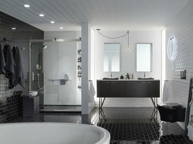 Bathroom with glass showr encolsure